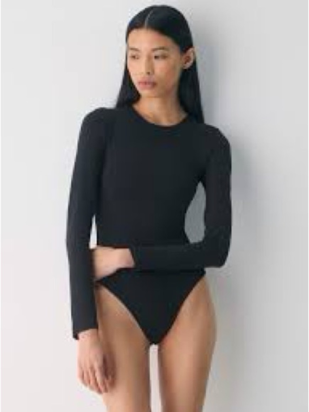 Babaton Black Long-Sleeve Crewneck Bodysuit